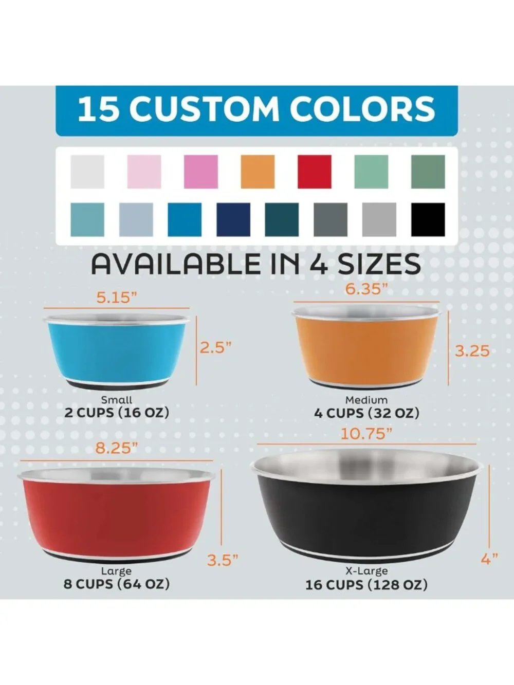 Stainless Steel Dog Bowls Set of 2 - 64 Oz - Durable, Non-Slip, True Blue Color